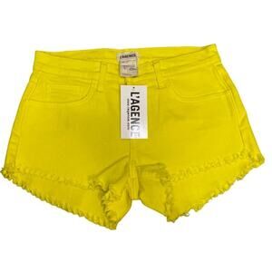 L’AGENCE Women Bright Yellow Raw Hem Denim Shorts Size 25 NWT